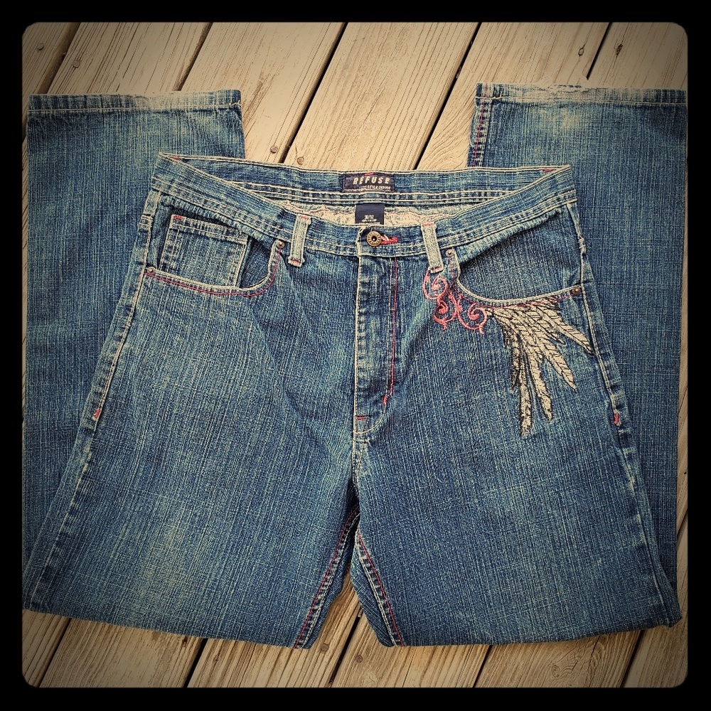 Refuse Embroidered Hip Hop/Skater Style Jeans
